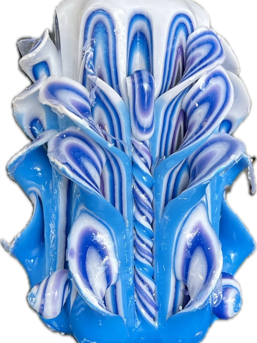 Handcrafted Blue & White Decorative Carved Candle - Home Art